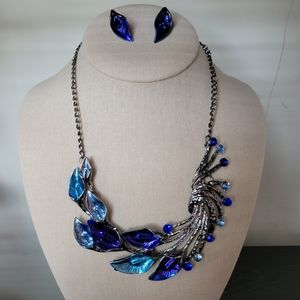 Deep Blue Peacock Necklace and Earring Set